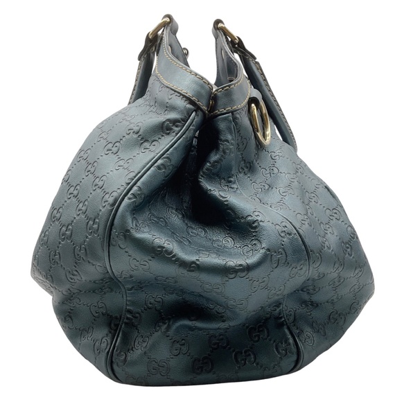 GUCCI SLATE BLUE METALLIC GG MONOGRAM GUCCISSIMA LEATHER LARGE SUKEY TOTE HANDBA - Picture 3 of 13